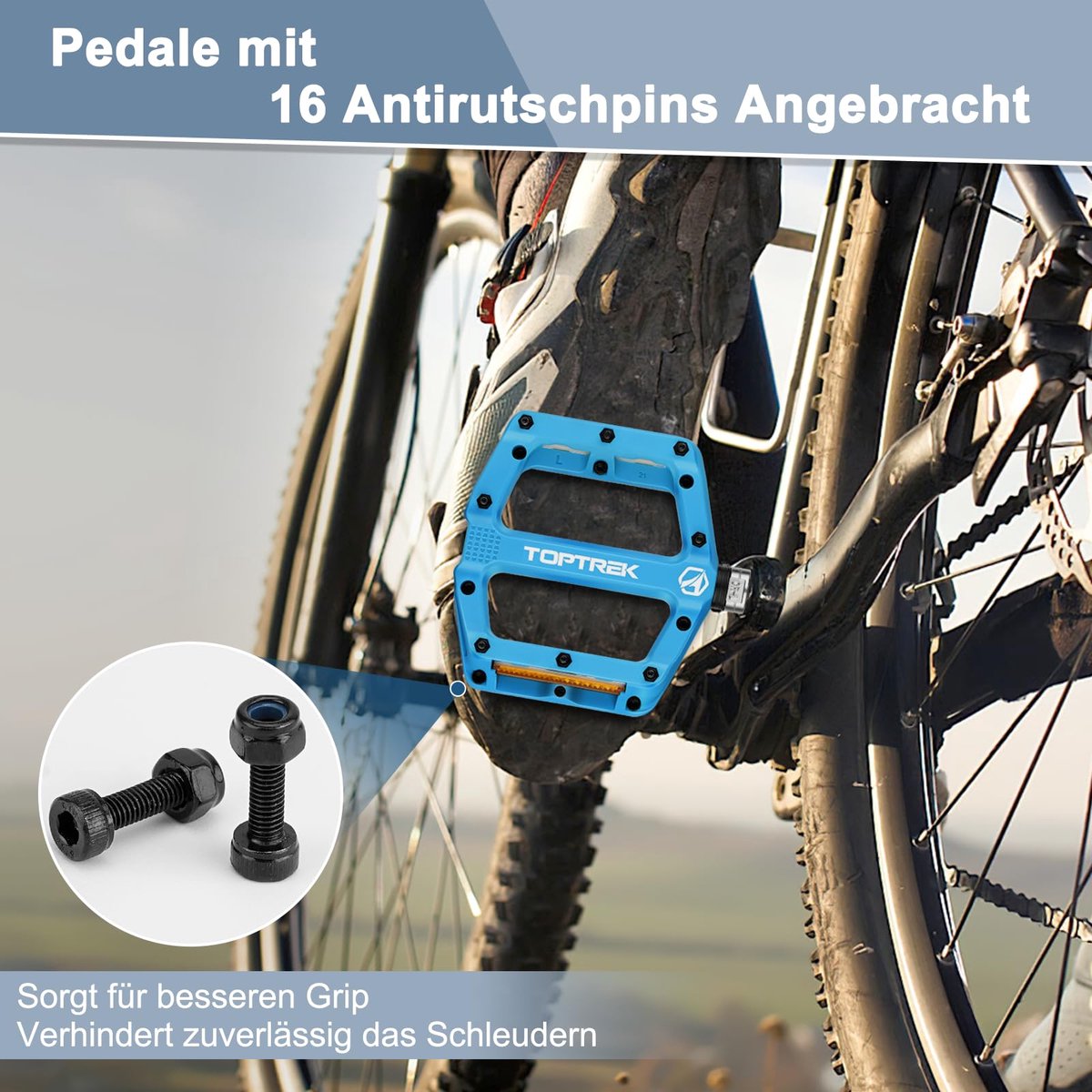 SnelShoppen - Fietspedalen met StVZO-reflectoren, platte nylon composiet pedalen, antislip, 3 lagers, 9/16 inch set voor racefiets, mountainbike, trek – foto 7