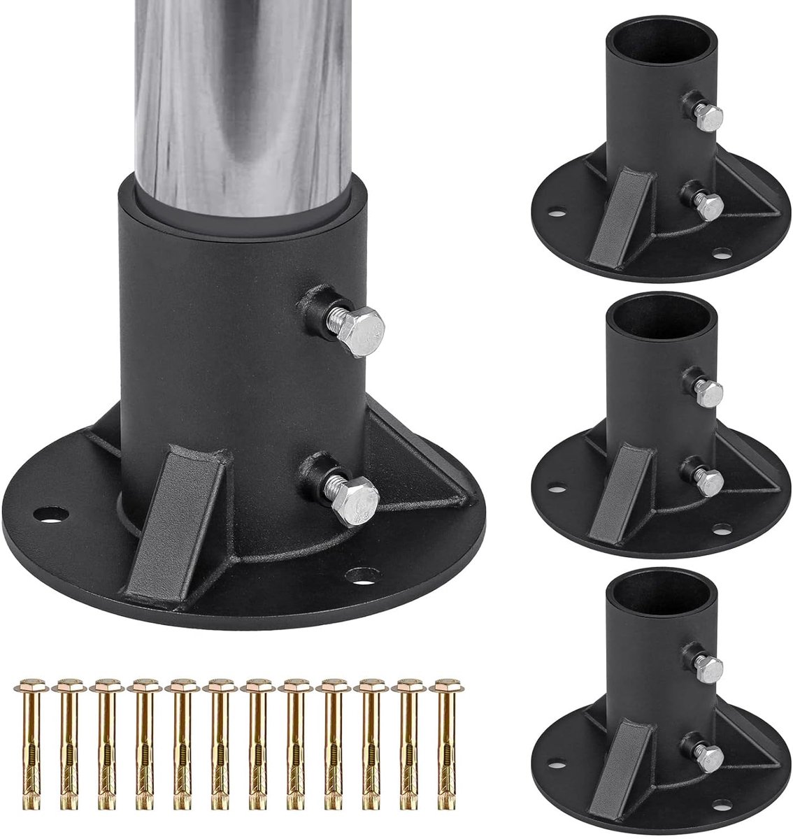 Palen 2 "bodemflensbasis, zeer belastbare ronde hekpaalbasis geschikt voor buizen/palen met buitendiameter 1-7/8", 4 stuks