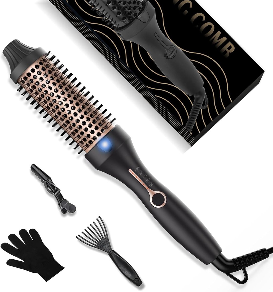 38 mm warmteborstel, thermische borstel, ronde borstel, 120-200 °C, Heat Brush dubbele spanning, verhoogt het haarvolume, te gebruiken als kam, stijltang, krultang, licht compact formaat