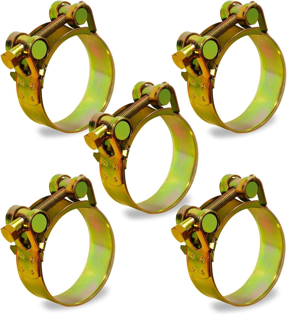 5 stuks gewrichtboutklem, 40-43 mm, slangklemmen, bandbreedte, 20 mm, motorfiets, uitlaatklem, spanbekkenklemmen voor uitlaat, klem, waterbuis, slang zwembad (goud)