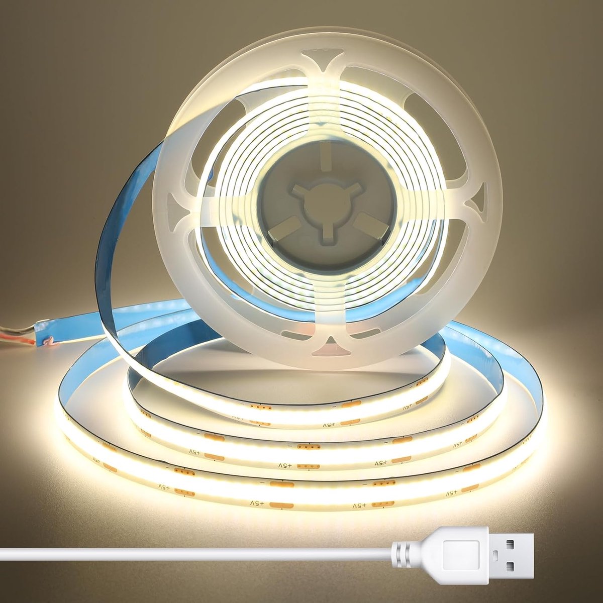 1m COB LED Strip met 1.5m USB Kabel, 8 mm Breed, CRI 92+, 5V Natuurlijk wit LED Strip voor tv achtergrondver, hoofdbordver, onderkastver, zelfklevende LED Tape voor indirecte verlichting, 4000K