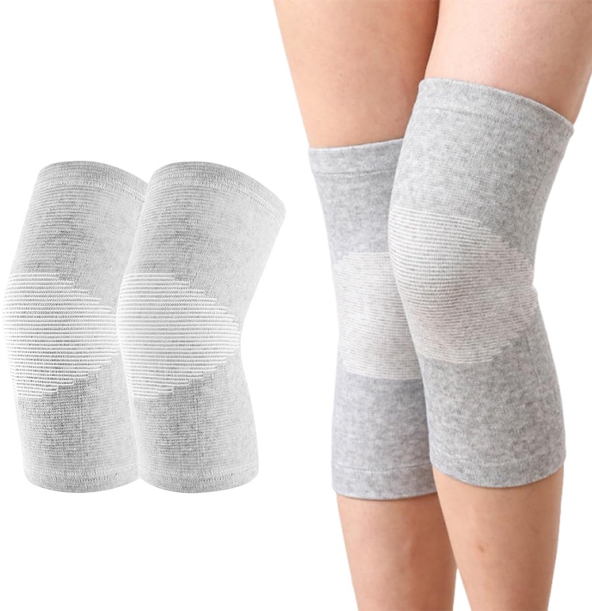 Kniebraces met compressie, orthopedisch, elastisch, ter ondersteuning en verlichting van gewrichtspijn, verstuikingen, beide handen, geschikt voor mannen en vrouwen (XL) (grijs)