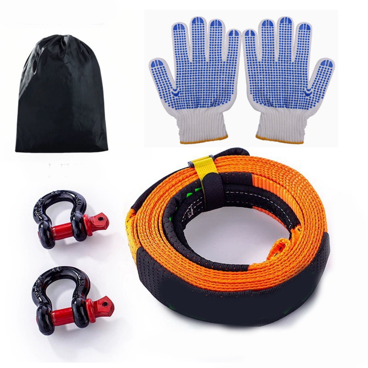 KZQ 8T sleepkabel 5m x 5cm met 2 versterkte haken en 1 paar handschoenen - Premium nylon sleepband voor auto SUV truck en off-road - Oranje