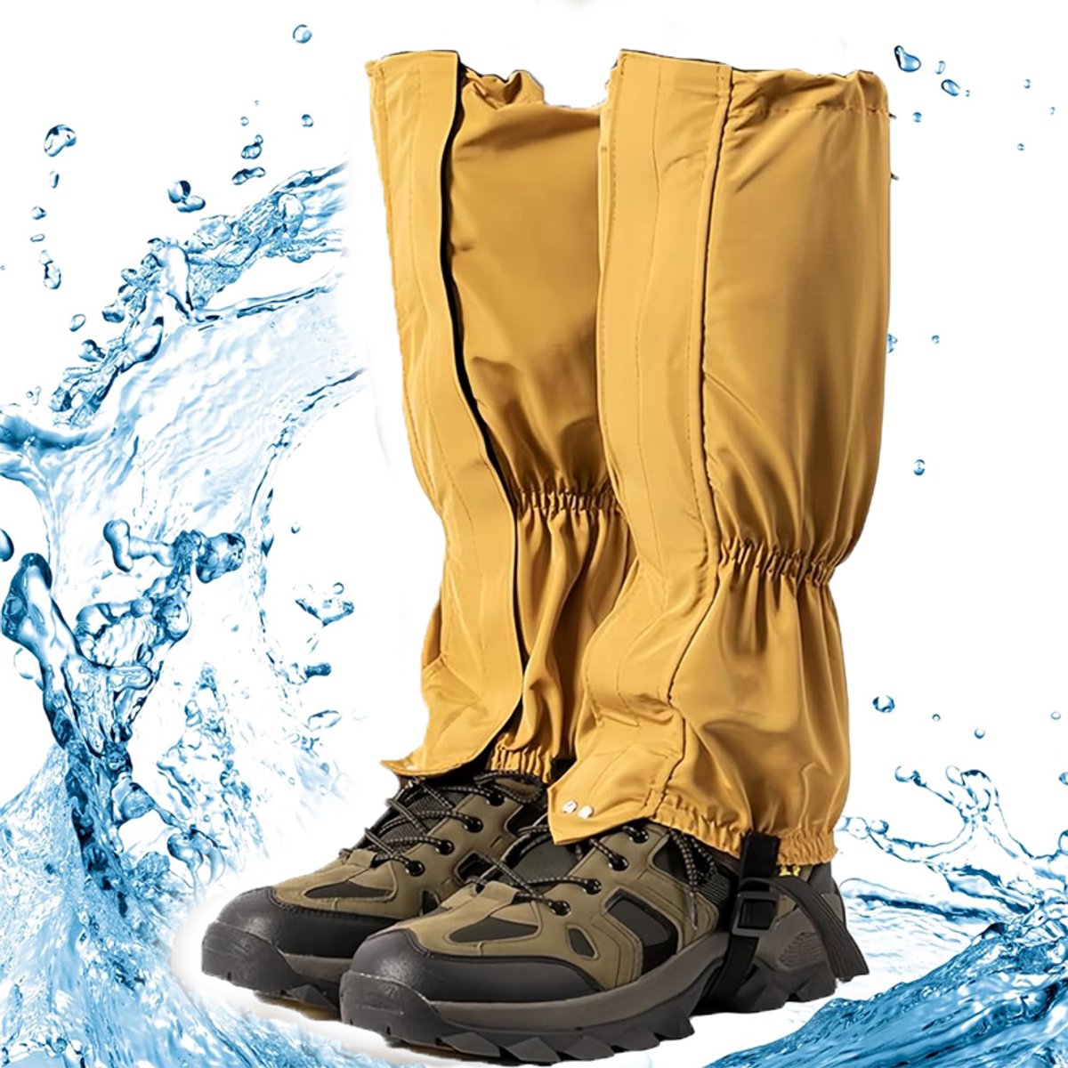 KZQ Waterdichte schoenovertrek en beenkappen uniseks met rits Ademend en winddicht Bescherming tegen modder en sneeuw Voor wandelen skiën klimmen fietsen en snowboarden 40×26 cm Heldergeel
