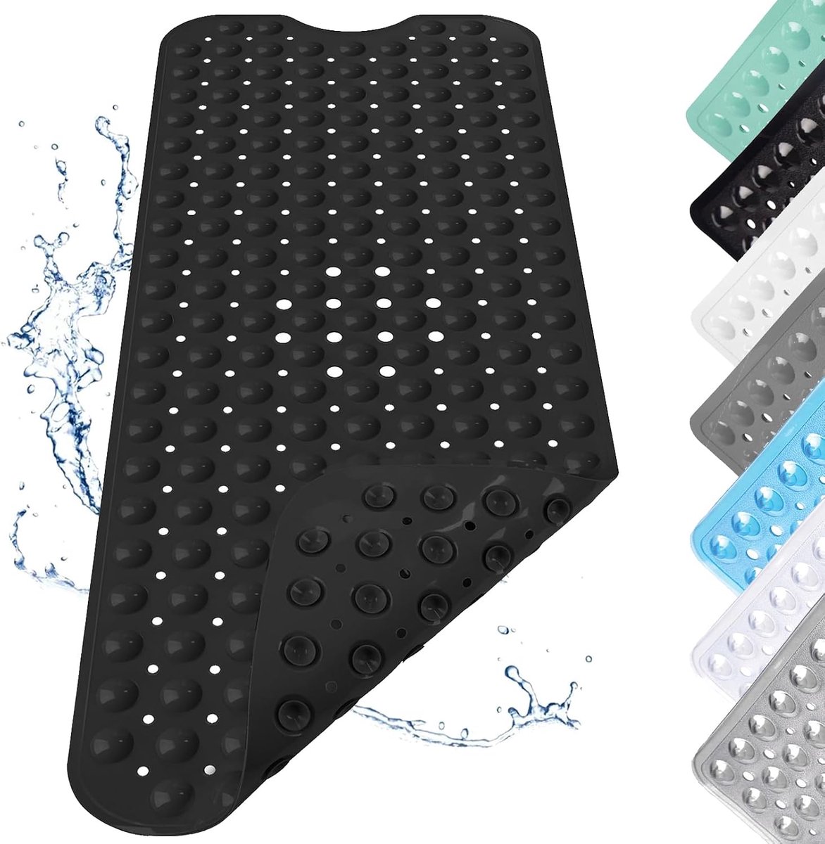 Douchemat antislip, 100x40cm Antislipmat Douche met Zuignappen, Extra Lange Antislipmat Badkuip, Douchemat met Afvoergaten, Voor Douche, Badkuip, Zwart