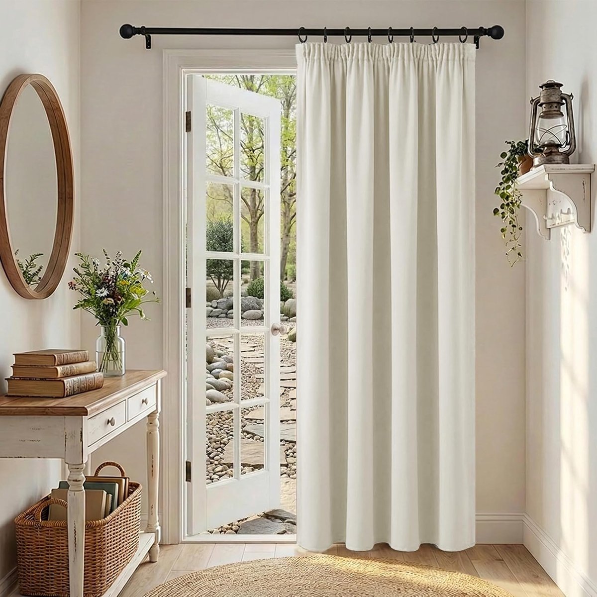 Verduisteringsgordijn voor slaapkamer, 1 stuk, warmte-isolerend gordijn voor binnen, modern, met band, 140 x 220 cm (b x h), lichtbeige