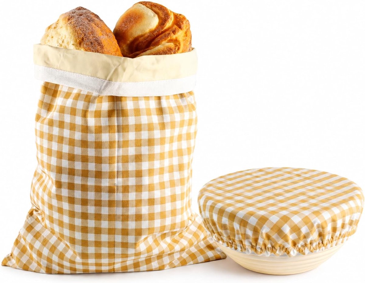 Bijenwasdoek Broodzak, Set van 2, Katoen met Katoenen Afdekking, Plasticvrije Broodzak voor Brood, Broodjes, Groenten en Fruit