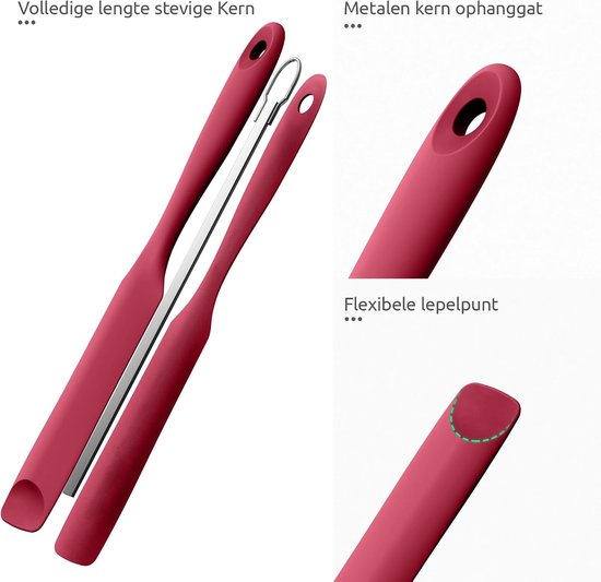 Jar Spatula, Voedselveilig Kleine Siliconen Spatel (Rood) - Flexibele Lepelvormige Punt en Stevige Kern voor het Mengen,Schrapen en Smeren van Zuurdesemstarter Pindakaas Jam en Slagroom van jar — afbeelding 4