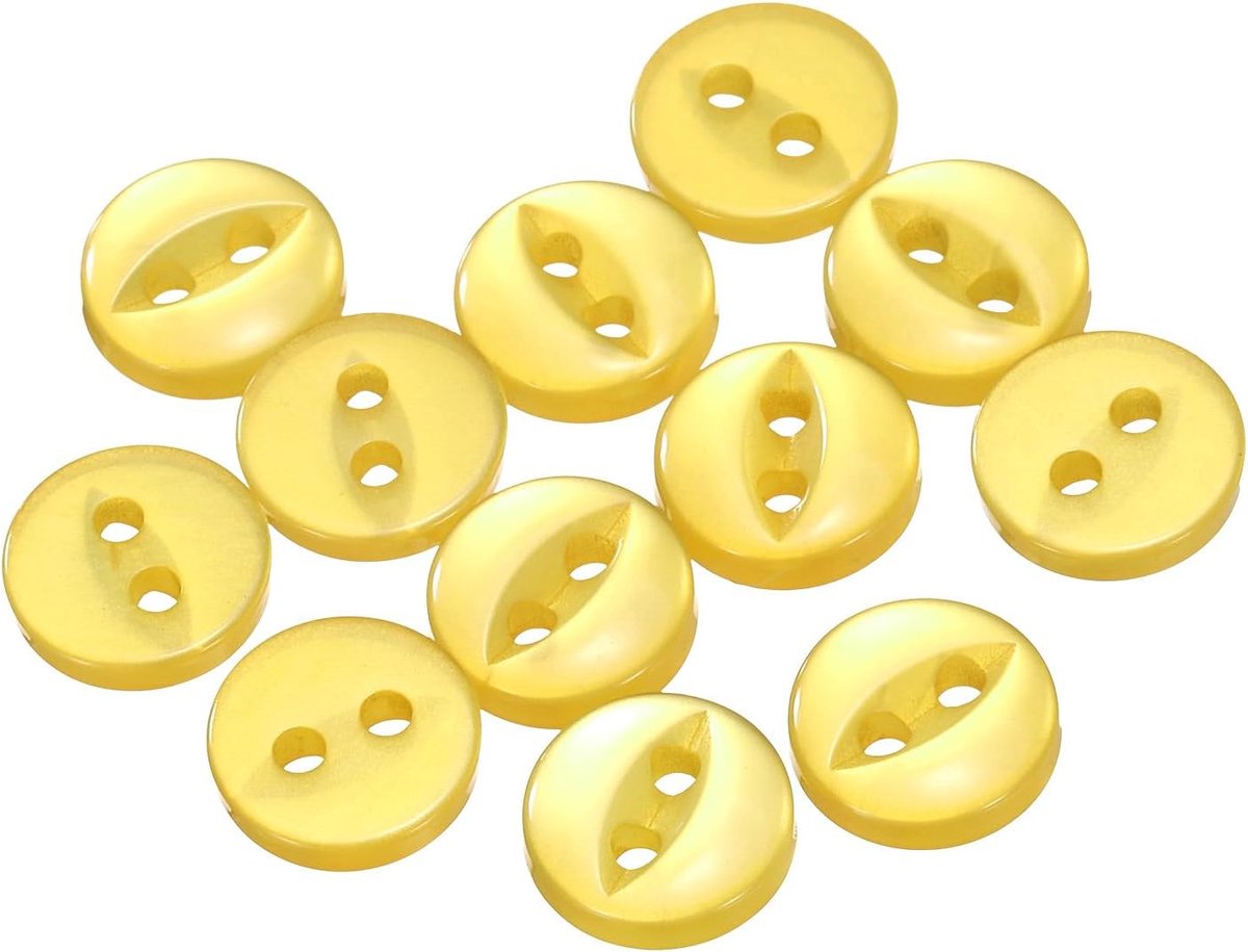 Knopen 9 mm hars buttons om aan te naaien, 2 gaten, ronde knutselknopen voor kleding, beddengoed, broeken, hemden, blouses, jurken, rok, handwerk, zelf maken, geel