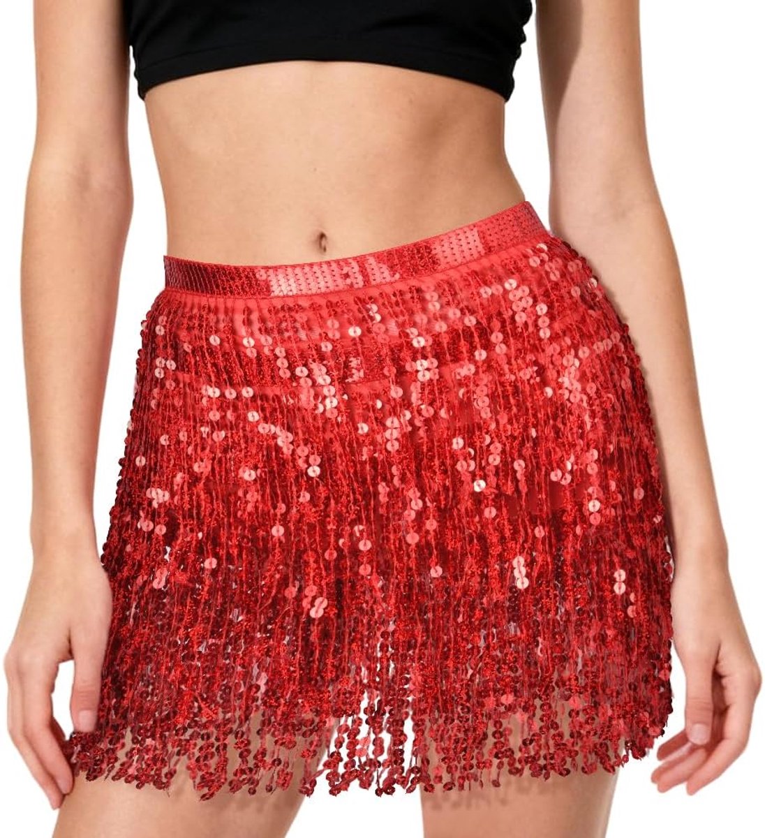 rok voor vrouwen, kwastjes buikdansen rok mini sprankelende glitter glanzende rokken voor performance & festival dans