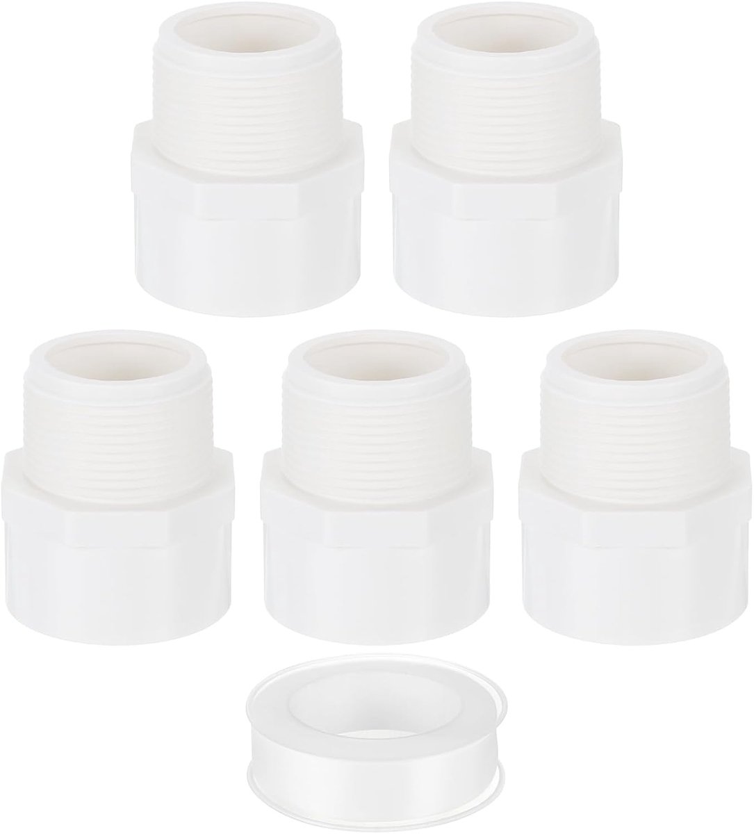 PVC-adapter mannelijk voor slangen, 5 stuks 2-weg aansluitingen voor pvc-slangen van 1-1/2 inch met afdichtband (bus x buitendraad), slangadapter (wit)