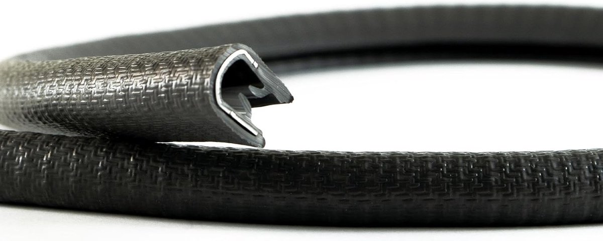 Randbescherming met kunststof klemband, POM, 1-3 mm, zwart, roestend, houdt zonder lijm, beschermt en slijpt randen, industriële kwaliteit, Made in Germany, 5 m