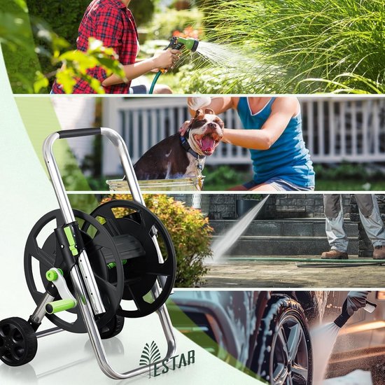 eenvoudig te monteren trolley met tot 40 m slangopslagcapaciteit, robuust metalen frame met solide wielen voor tuin en erf — afbeelding 5