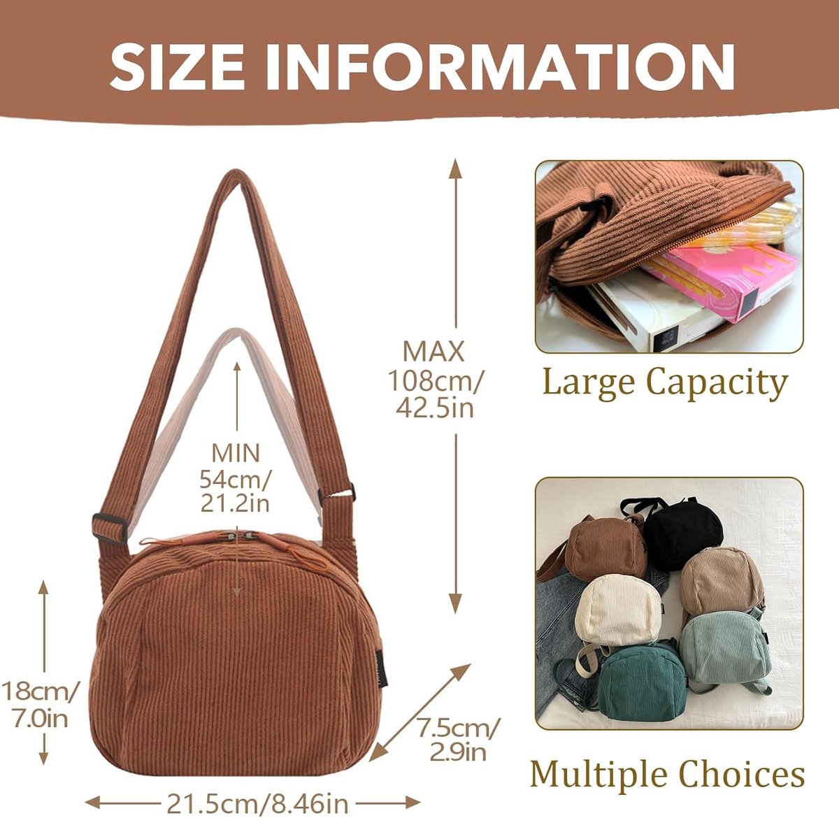 crossbody-tas voor vrouwen, kleine corduroy crossbody-tas voor dames, kleine portemonnee voor mobiele telefoon, schoudertas, met verstelbare riem, voor reizen, winkelen, dagelijks