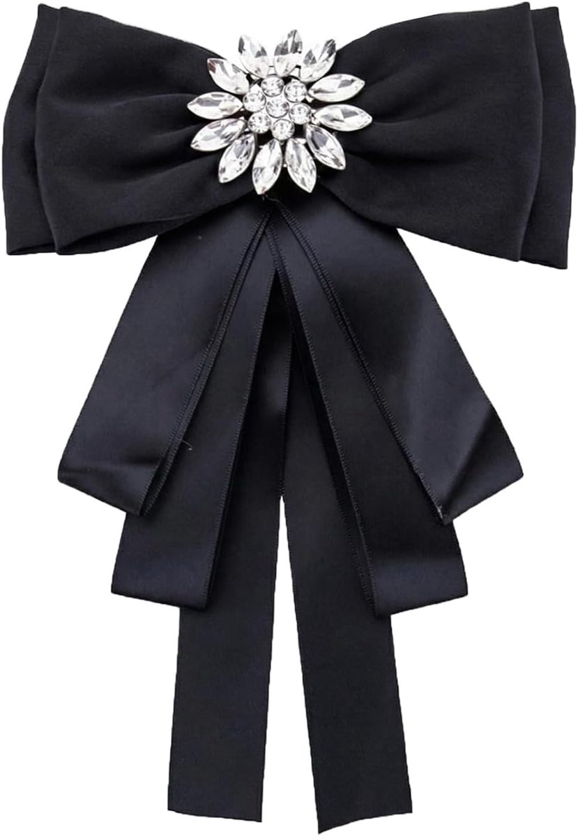 Vlinderbroche met kristallen lint, voorgebonden met strass-steentjes voor kraag, stropdas, sieraden, kleding, accessoires, grote vlinderdas, broche voor vrouwen, bruiloft, feest (zwart)