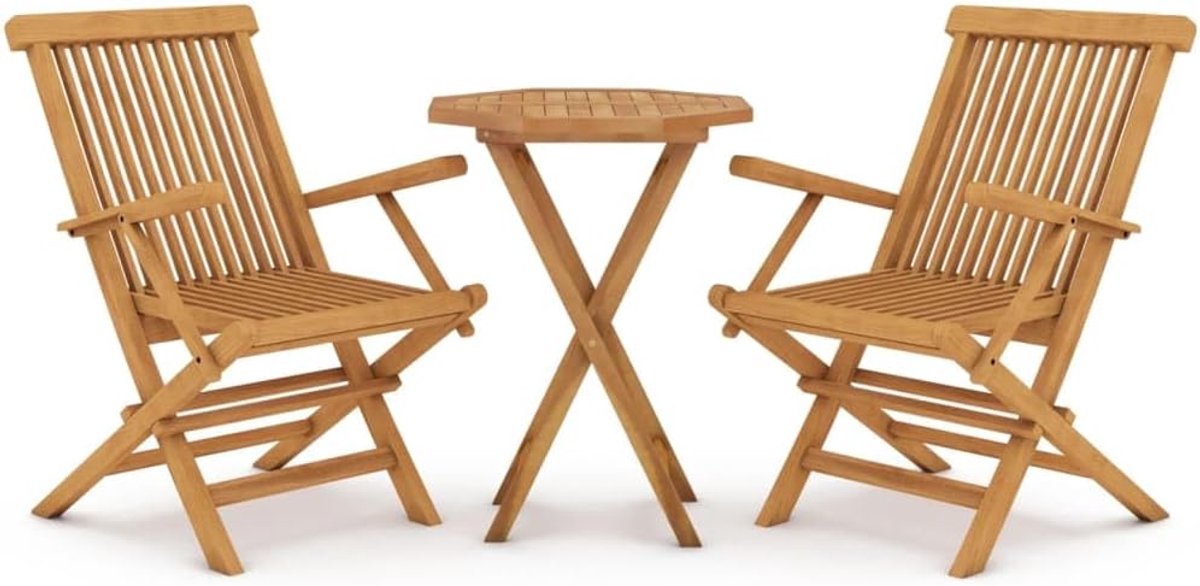 3-delige Tuineetset Massief Hout Teak, Elegant Ontwerp, Stevig Frame, Opvouwbare Stoelen en Tafel, Waterdichte Hoes, 3-delige Tuineetset, Elegant Ontwerp, Stevig Frame,