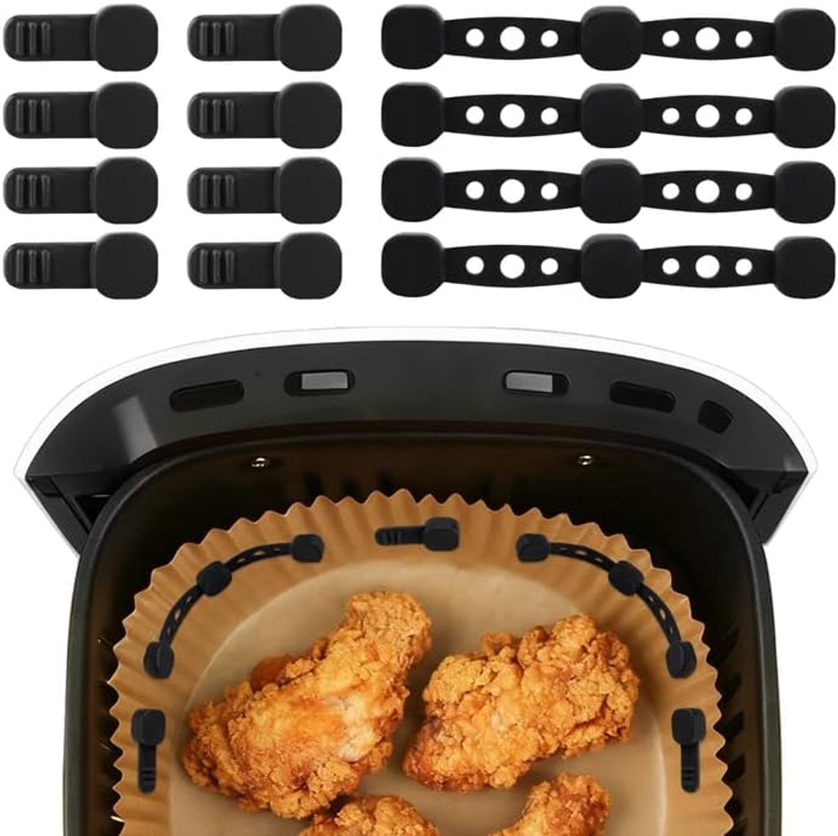 12 Stuks Magnetische Silicone Bevestigingschnalle Hochtemperatuurbestendige | voor Airfryer Backpaper, Backpaper Inlagen Verhindert het verbranden van papier Keukenaccessoires