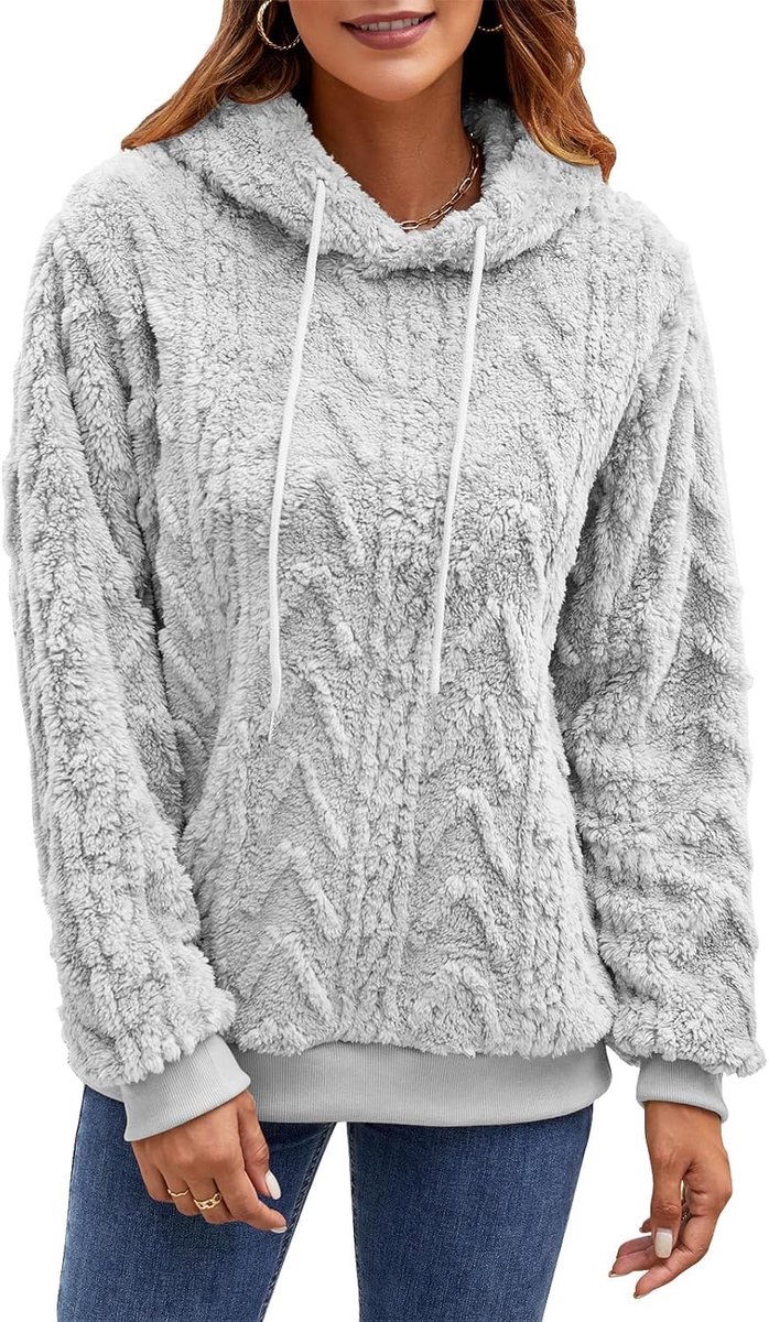 teddyfleece informeel sweatshirt, pluizige hoodie in effen kleur, extra grote warme wintertrui