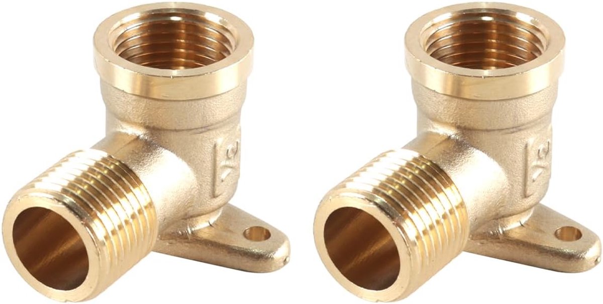 2 stuks wandplaat, wandcontactdoos, messing, 90 graden fitting met binnendraad, 1/2 inch binnendraad x 1/2 inch buitendraad, montageonderdelen