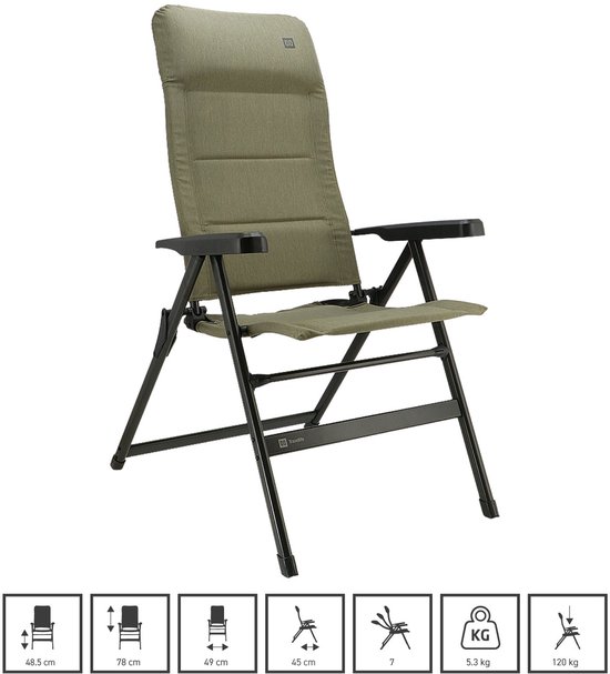 Travellife Lago Camping Standenstoel Comfort moss green - Verstelbaar in 7 standen - Water- en uv-bestendig van Travellife — afbeelding 4