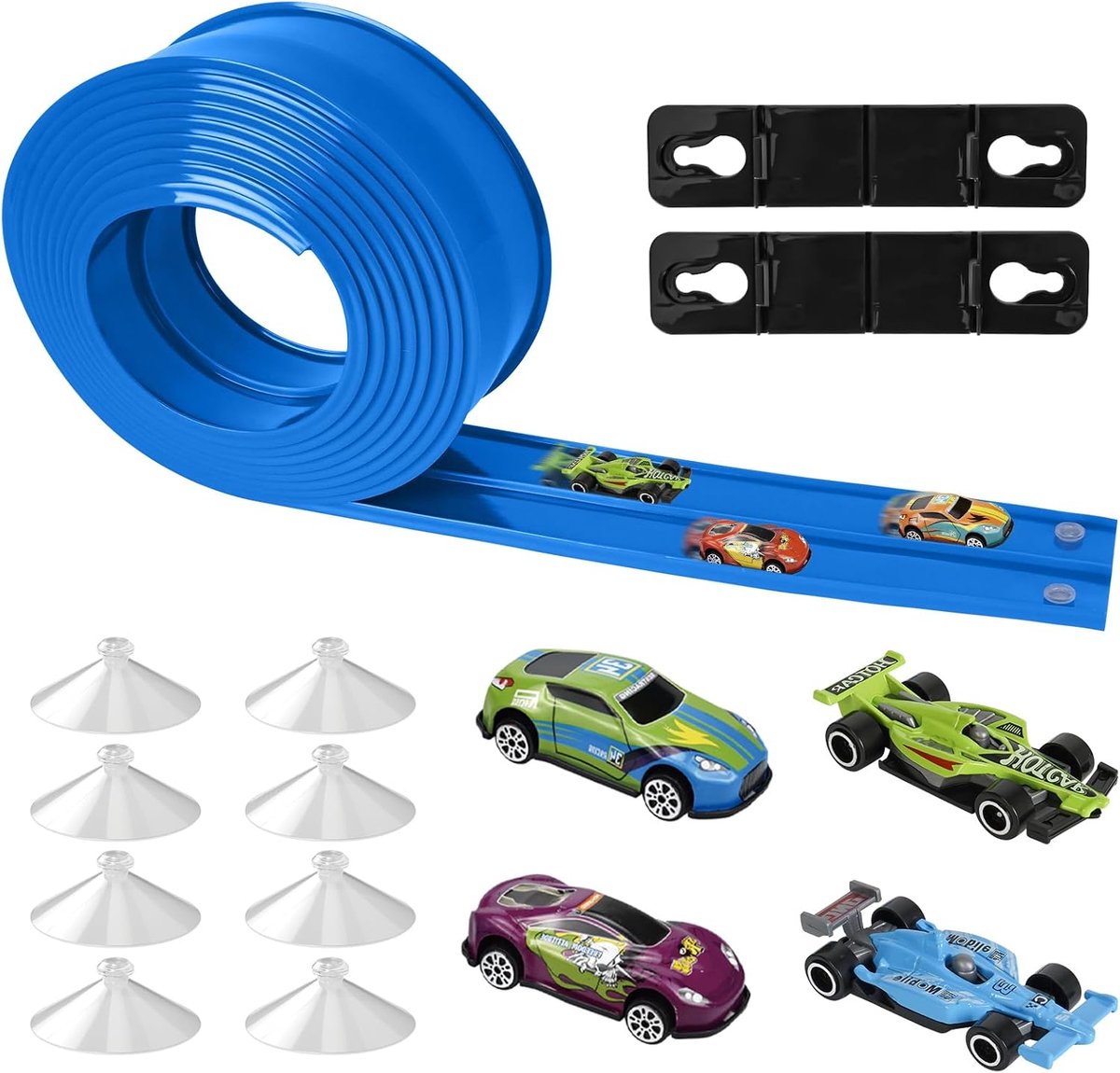 Auto's: flexibele racebaan voor auto, draagbaar racebaanspeelgoed voor leeftijden 3+, blauw