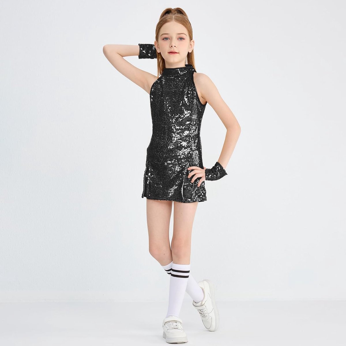 Meisjes Pailletten Dans Kostuum Outfits voor Streetdance Fonkelende Hip Hop Jazz Dans Jurk Set