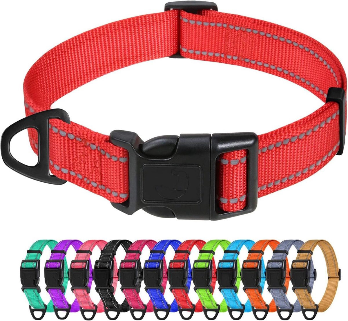 Reflecterende nylon hondenhalsbanden, verstelbare klassieke halsband met snelsluiting gesp voor middelgrote honden, rood, 2,5 cm breedte