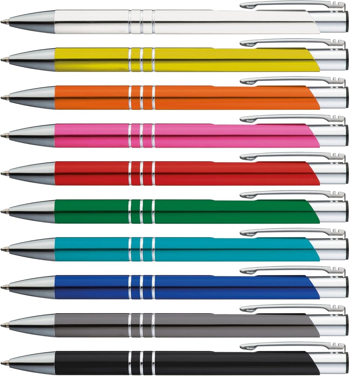 balpen, 50 stuks, premium balpenset, hoogwaardig, pen voor makkelijk en zacht schrijven, blauwschrijvende balpen, kleurrijk als optische blikvanger