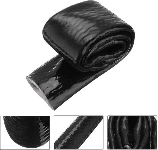 1" ID 1.6ft band glasvezel siliconen gecoat brandwerende mantel thermisch afgeschermd, voor autoslangen, elektrische kabels, zwart — afbeelding 3