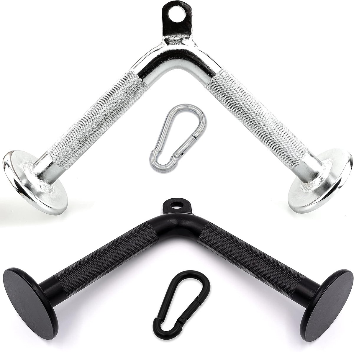 Sports Tricepsgreep, V-vorm, massief staal, zwart of chroom, met 8 mm karabijnhaak, professionele triceps-greep, V-vorm, massief staal, voor krachtstation, kabelstation, bodybuilding, fitness,