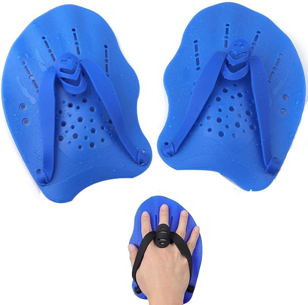 Handpeddel, 1 paar verstelbare peddel om te zwemmen, professionele peddel, accessoires voor zwembadoefeningen voor volwassenen en kinderen, uniseks (blauw)
