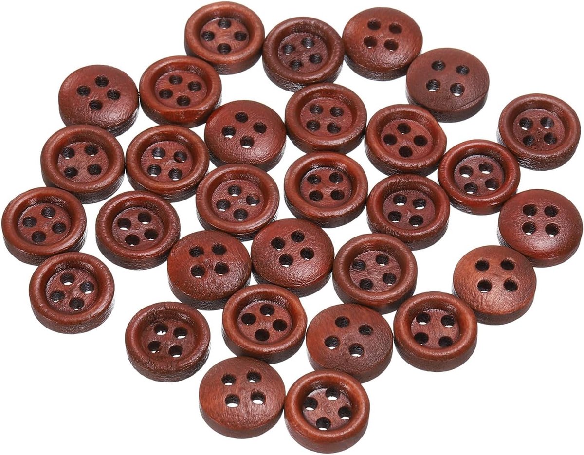 Knopen 3/8" (10mm) 4 gaten knopen om te naaien, houten ronde knutselvervangingsknoppen voor kleding doe-het-zelf decoratie, roodbruin