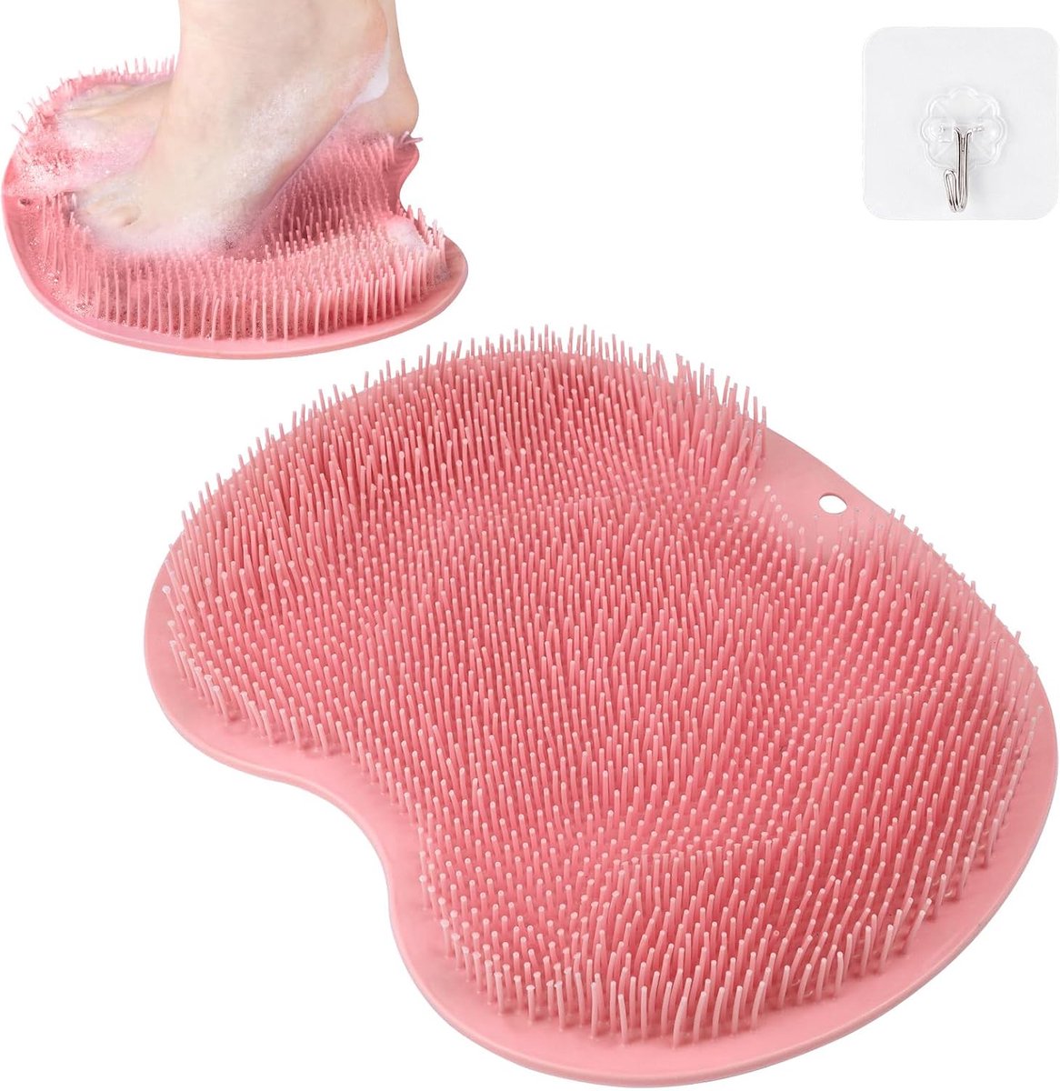 Voetscrubber voor douche, voetreiniger Massagemat met antislip zuignappen, douche- en badvoetscrubbermat voor voetverzorging, exfoliatie, spa, voetcirculatie en vermindert voetpijn (Roze)