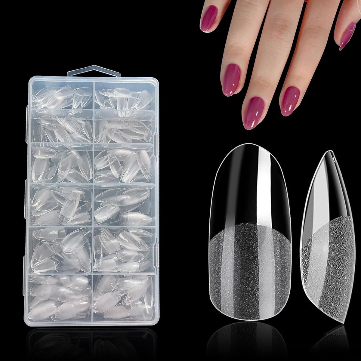 552 Stuks Korte Ovale Nagels Tip, Full Cover Natuurlijke Nepnagels, Nepnagels, Acrylnagels, Druk op Nagels, Nepnagels Korte 12 Maten voor Nagelsalons en DIY Nail Salon
