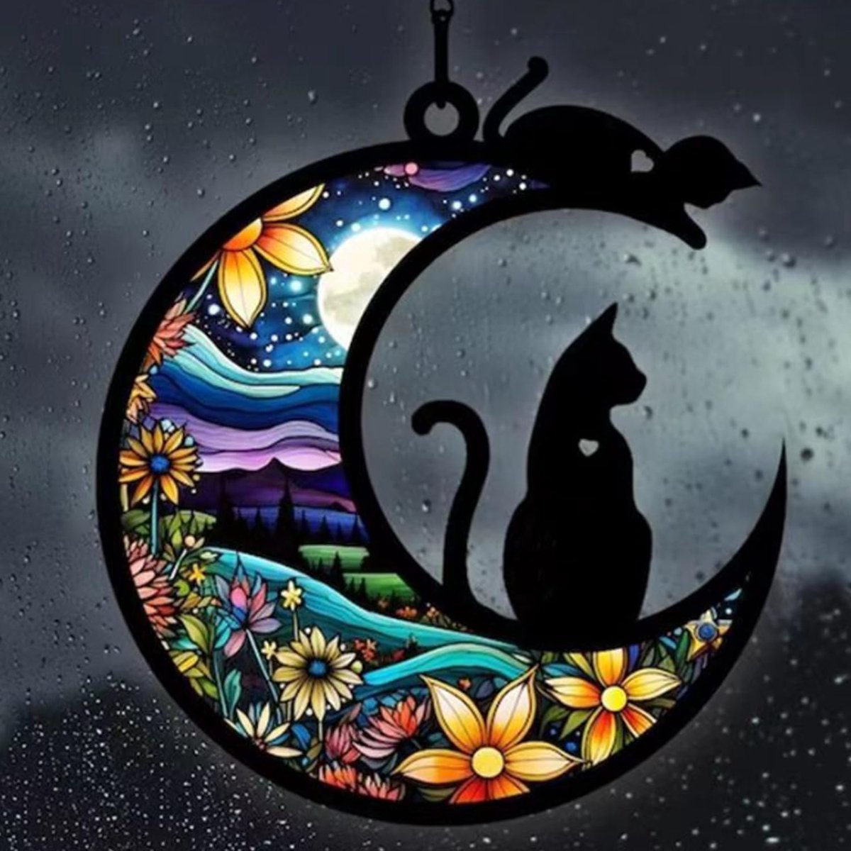 Memorial Suncatcher, Glas in Lood Raam Opknoping, Kat Herdenking Geschenken Voor Verlies Van Kat, Geschenken Voor Kattenliefhebbers, Kerstmis Halloween Kat Ornament
