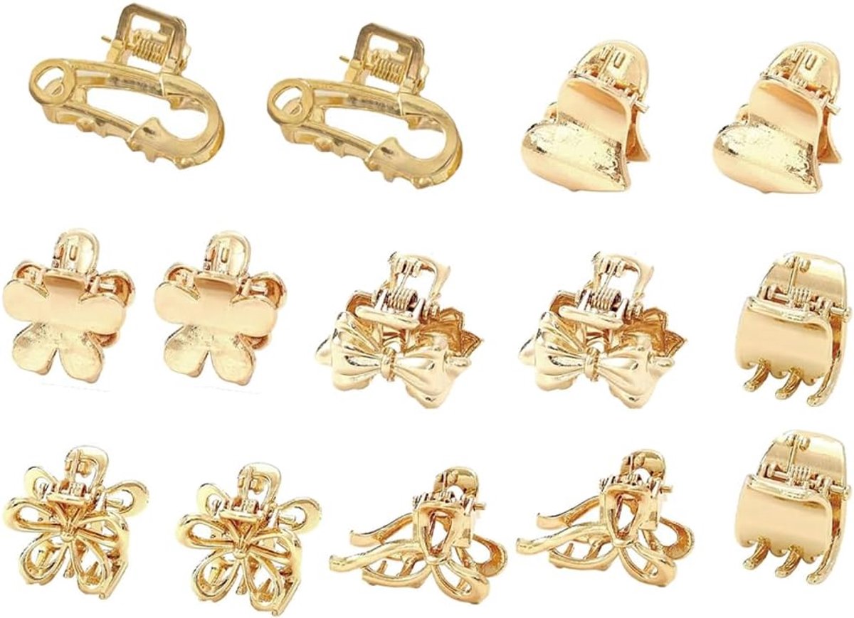 Klemmen voor dun en middeldik haar, kleine haarspelden van metaal voor vrouwen en meisjes, antislip kort haar clip in goud