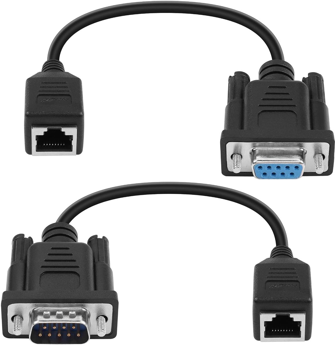 Seriële adapter RS232 DB9 naar RJ45, DB9 9-pins seriële connector vrouwelijk en mannelijk naar RJ45 vrouwelijk Cat5/6 verlengkabel voor LAN-console ethernet, 1 paar