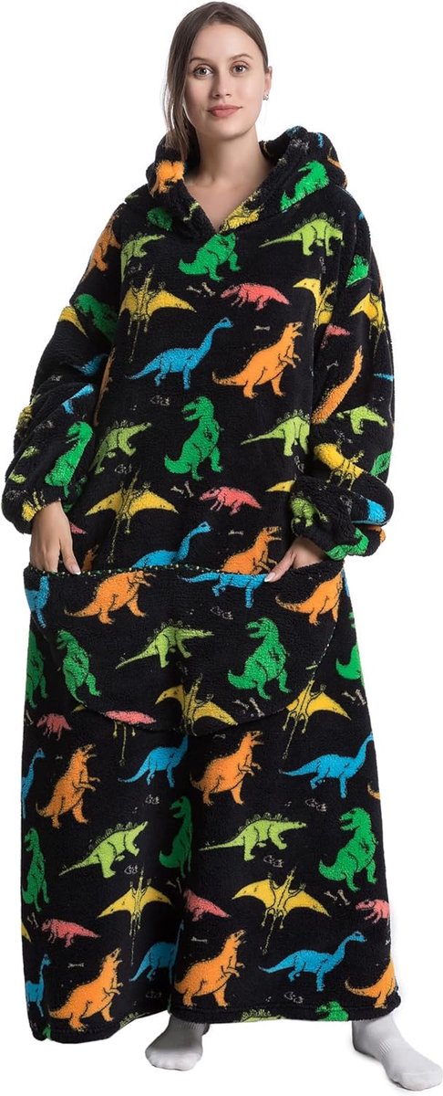 lange oversized deken hoodie, draagbare deken met capuchon voor dames en heren, zachte fleece draagbare gooi gigantisch sweatshirt voor volwassenen met zak