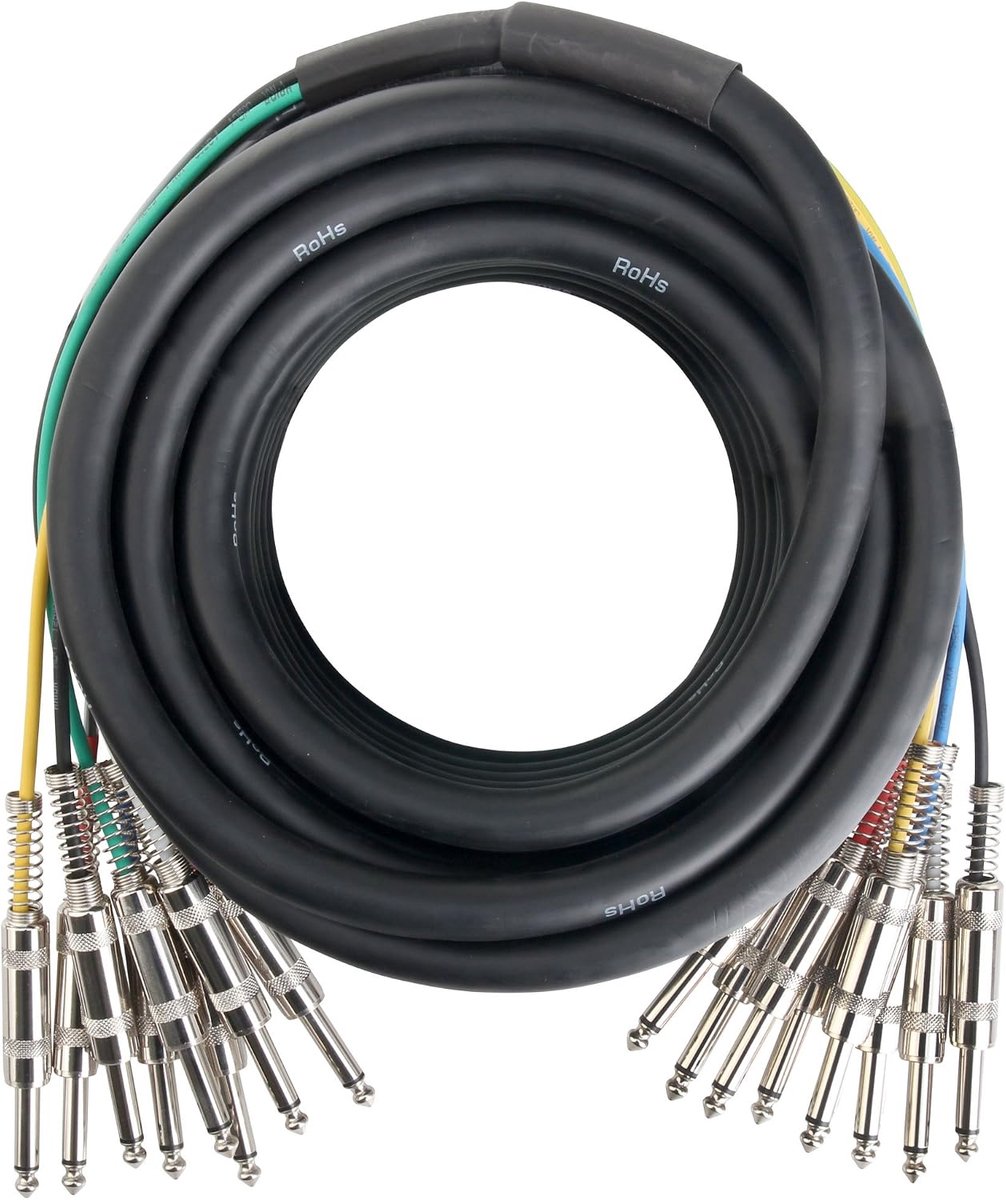Stage MJJ8-10 8-voudige Multicore Jack 10m, Kleurgecodeerde kabels | Met de hand gesoldeerde 6, 3mm metalen jackpluggen, Veer-kabelbescherming van metaal, Lengte: 10 m, Kwaliteit van Pronomic