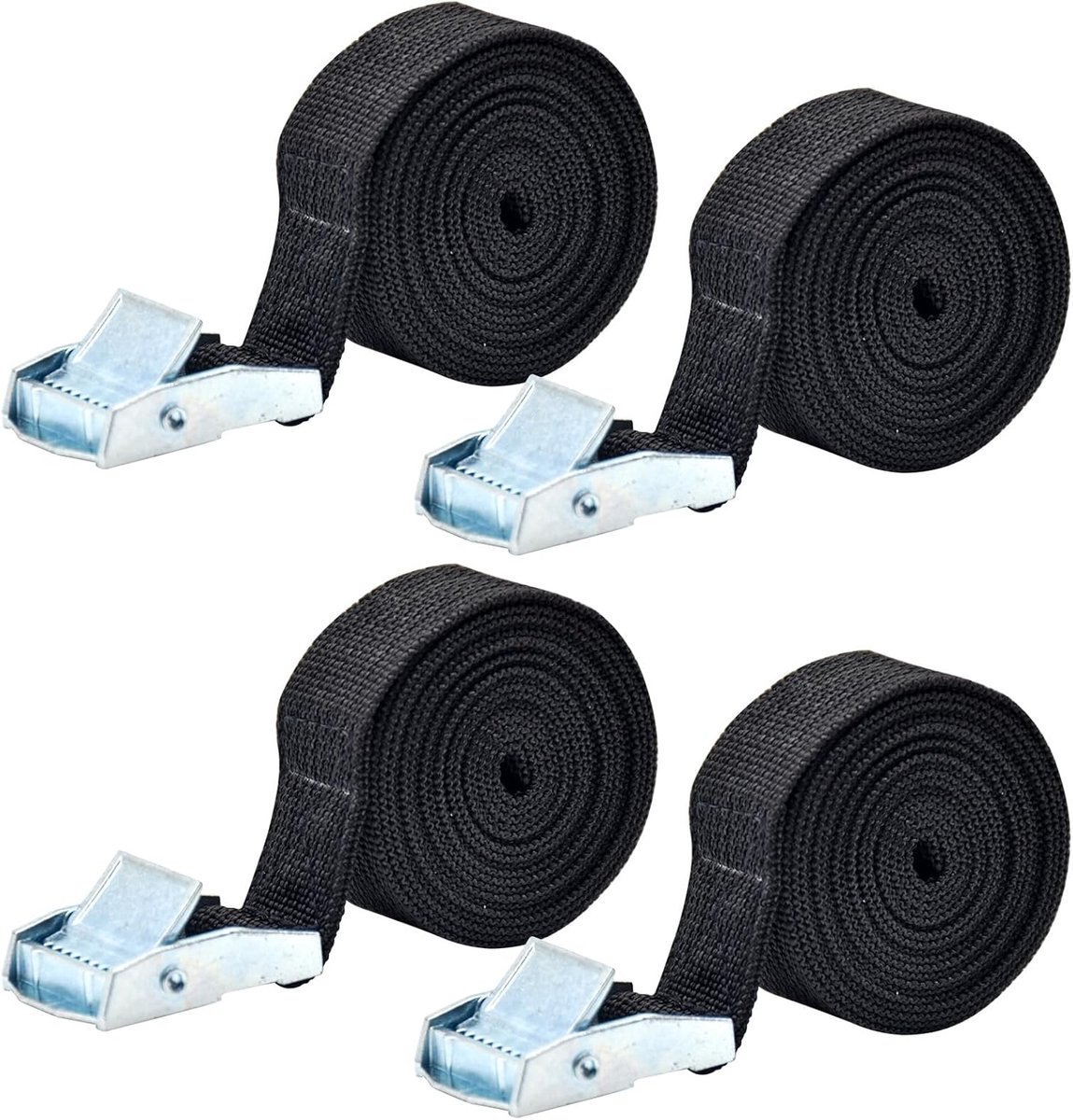 Spanbanden, verstelbare spanbanden met gesp, duurzame zwarte spanriemen voor het vastzetten van vracht, motorfiets, vrachtwagens, aanhangwagens, bagage (25 mm x 2 m)