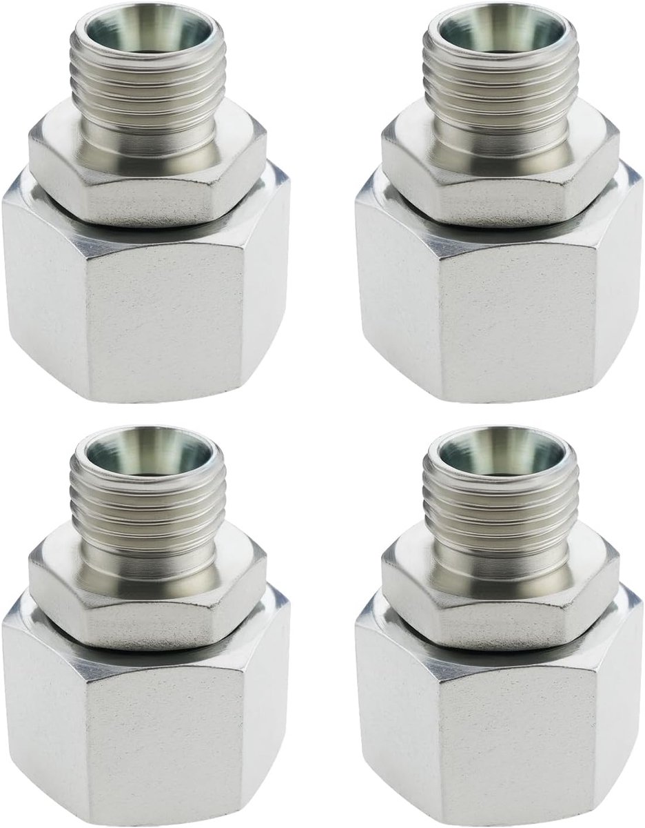 Set van 4 hydraulische adapters, 15 l (M22 x 1,5) naar 10 l (M16 x 1,5), hydraulische adapter mannelijk naar vrouwelijk, metrische lichtreductie