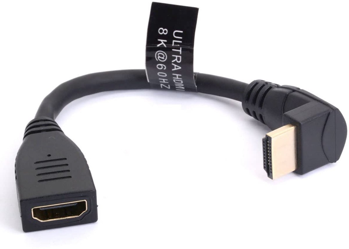 8K HDMI-verlengkabel, korte HDMI 2.1 mannelijk naar vrouwelijk 90 graden hoekkabel hoge snelheid 48 Gbps verlengadapter ondersteuning 8K @60Hz, 4K @120Hz, dynamische HDR, eARC, VRR, 3D voor TV/PC/PS5/Set-top Box (omhoog)