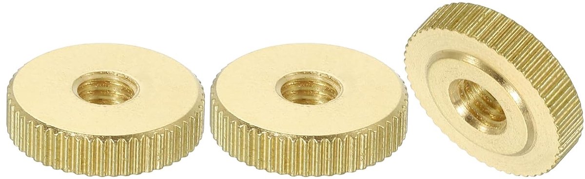 Vlindermoeren geribbeld 3 stuks M5 x D16 mm x H4 mm gat doorgaand gat platte kop messing met kraag platte kop gat lus bevestigingselementen ronde knoppen voor 3D-printeronderdelen