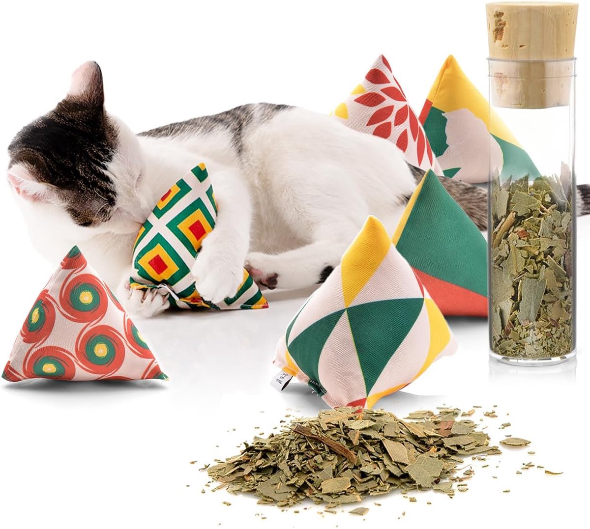 Company | Set van 6 knuffelpiramide XL, gemengde kleuren 6 kattenkruidkussen
