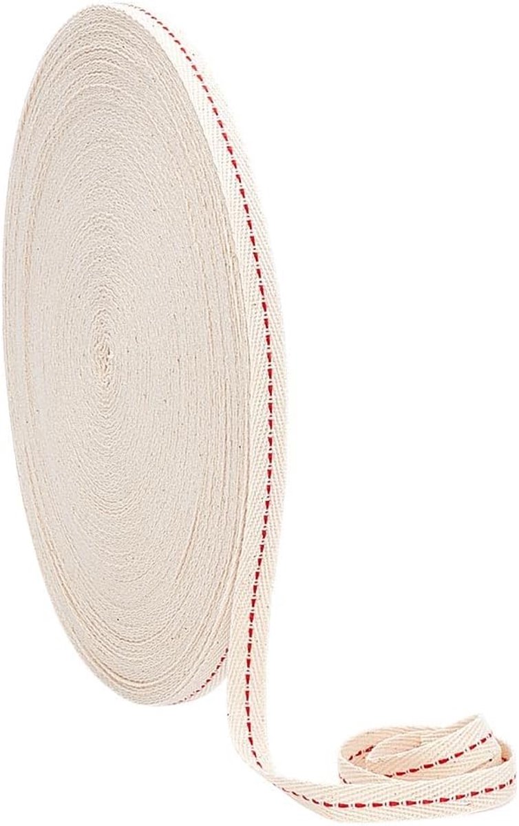 50 m katoenen biaisband, rood, genaaid, 1 cm breed, gestreepte ripsband, twill-band voor Kerstmis, woondecoratie, cadeauverpakkingen, doe-het-zelf