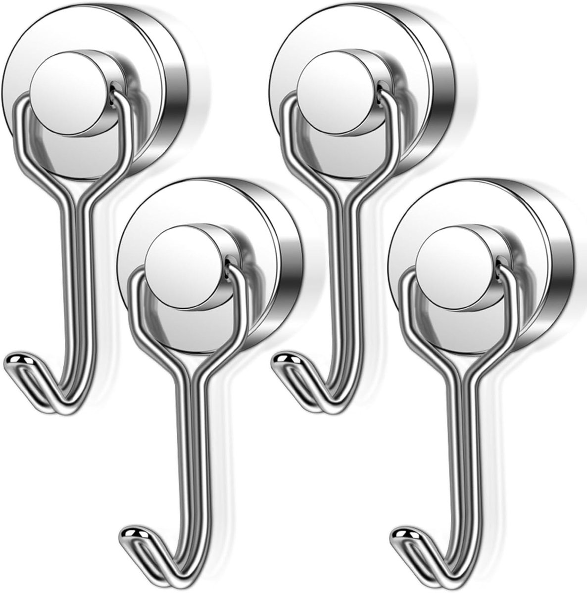 Magneethaken, extra sterk, extra sterke magneethaken, 20 mm neodymium magneethaken, draaibare magneethaken, roestvrije metalen haken voor keuken, 4 stuks magneethaken