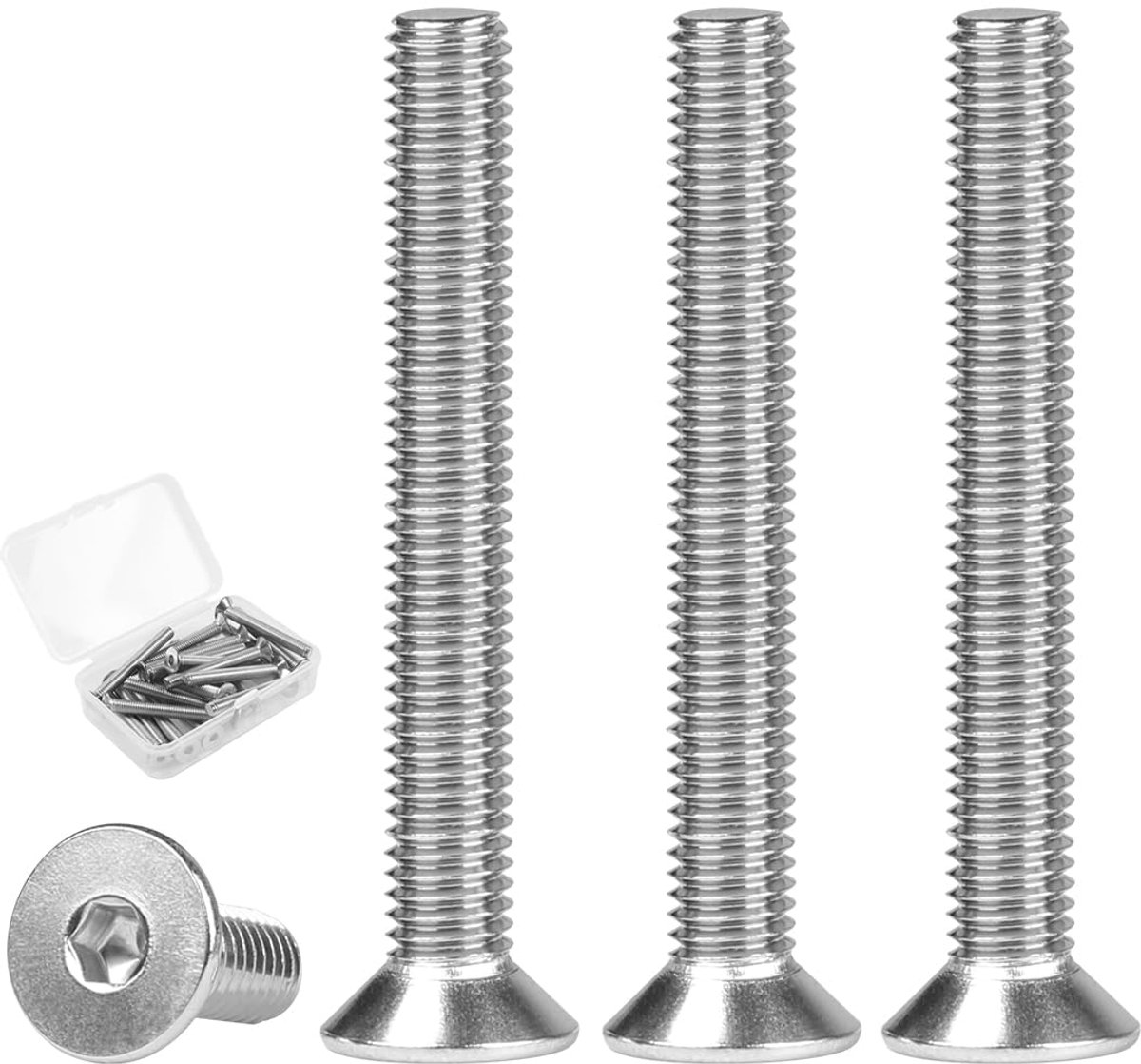 kopschroeven, roestvrij staal, M5 x 40 mm, 20 stuks 304 roestvrijstalen schroeven, verzonken kop, DIN 7991 A2 V2A binnenzeskant verzonken schroeven, volledige schroefdraad verzonken
