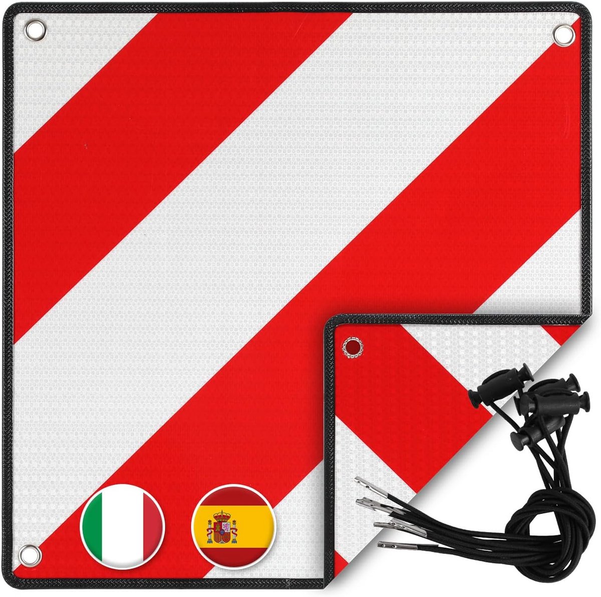 Premium waarschuwingsbord aluminium 2-in-150 x 50 cm, premium waarschuwingsbord voor Italië en Spanje, reflecterend rood-wit voor bagagedrager en fietsendrager, auto, camping