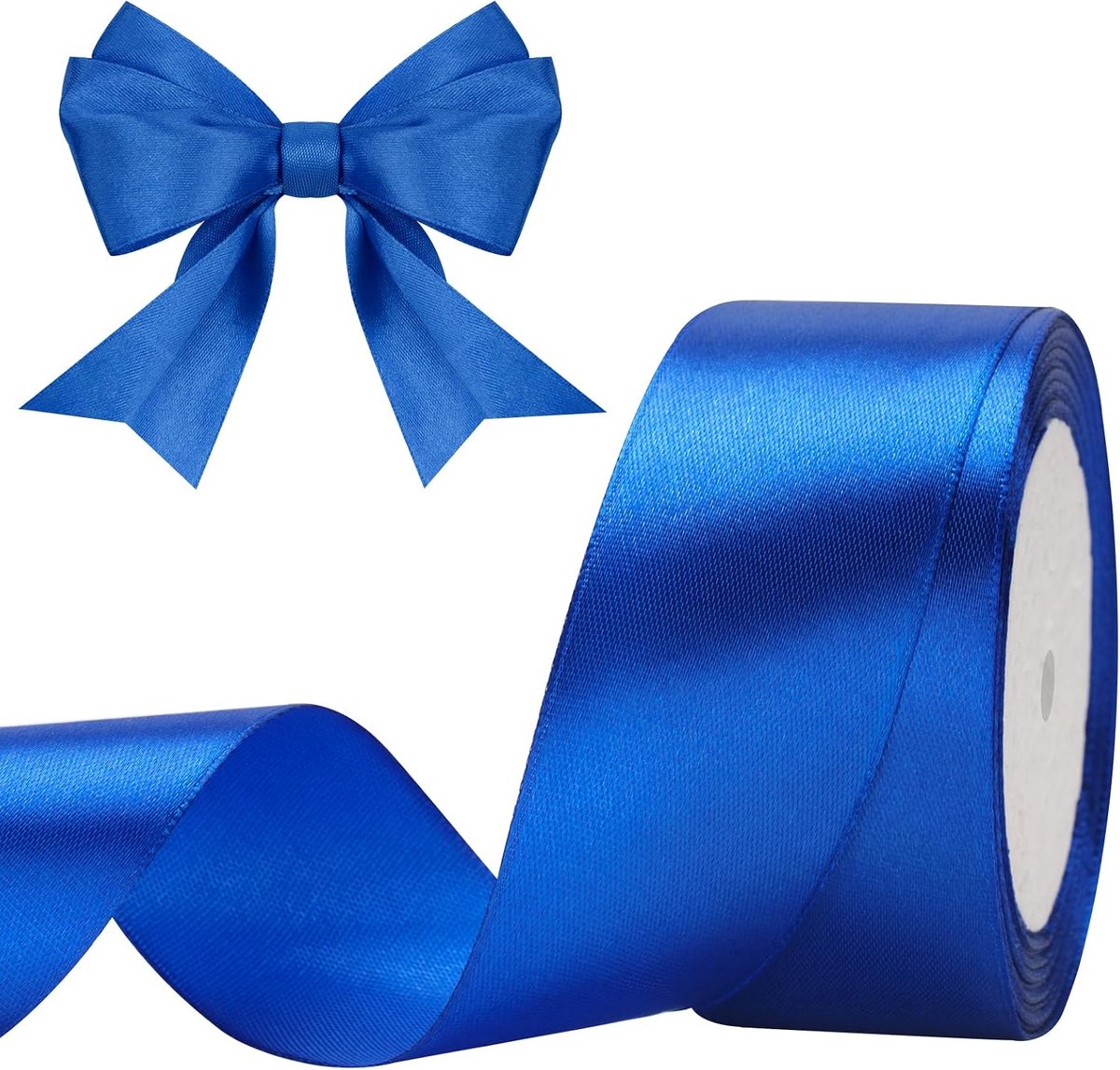 Blauw satijnen lint 40 mm, breed decoratief cadeaulint, 22 m lint om te knutselen, blauw satijnen decoratief lint voor geschenkverpakking, decoratie