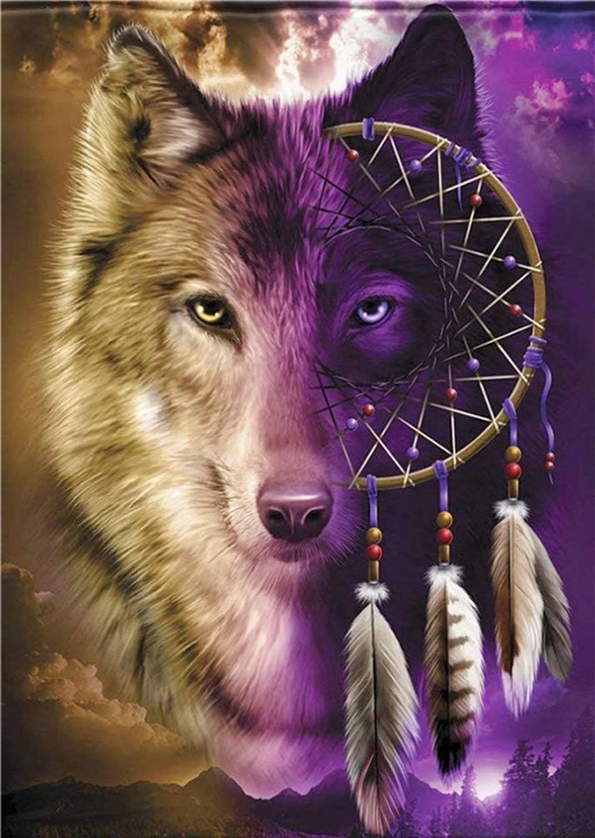 Borduurset met wolf en dromenvanger met print (wolf)